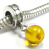 Sterling Silver BALTIC Amber dangle Pendant Bead for European Charm Bracelets