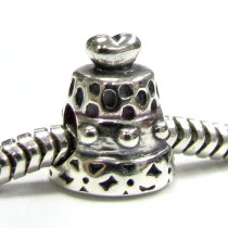 Sterling Silver Birthday Cake Love Heart for European Charm Bracelets