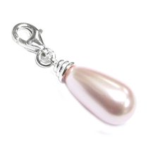 STERLING SILVER Swarovski Rosaline Pink Pearl Pendant Charm Bead for European Style Clip on Charm