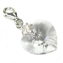 STERLING SILVER Swarovski Crystal Clear Heart Love Charm for European Style Clip on Charm