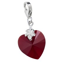 STERLING SILVER Swarovski Crystal Siam Red Heart Love Charm for European Style Clip on Charm