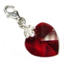 STERLING SILVER Swarovski Crystal Siam Red Heart Love Charm for European Style Clip on Charm