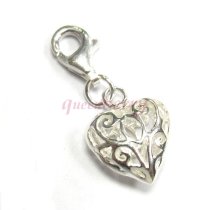 Sterling silver Dangle Heart Love Filigree Pendant for European Style Clip on Charm