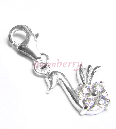 STERLING SILVER CZ SWAN Dangle CHARM Pendant for European Style Clip on Charm