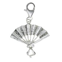 Sterling SILVER Chinese Oriental Fan Charm pendant dangle for European Style Clip on Charm