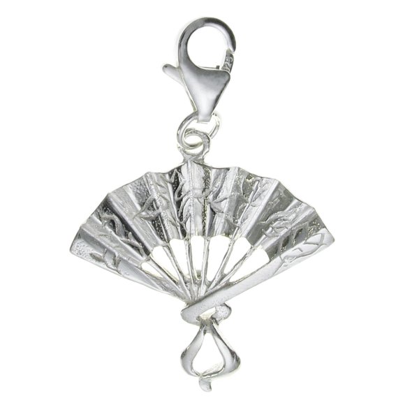 Sterling SILVER Chinese Oriental Fan Charm pendant dangle for European Style Clip on Charm