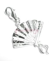 Sterling SILVER Chinese Oriental Fan Charm pendant dangle for European Style Clip on Charm