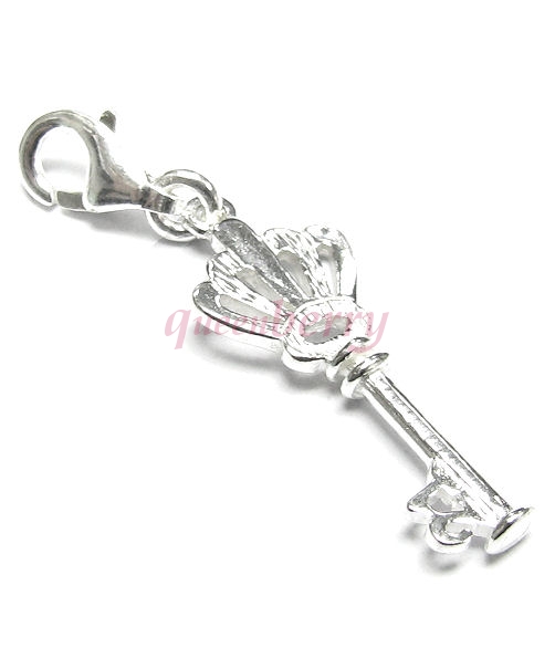 STERLING SILVER Crown Key CHARM PENDANT DANGLE for European Style Clip on Charm