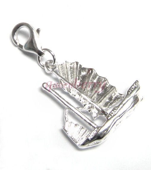 Sterling silver Sailing Boat Dangle Charm Pendant European Style Clip on Charm