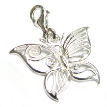 Sterling silver FILIGREE Butterfly Dangle Charm Pendant European Style Clip on Charm