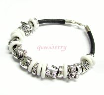 1x Sterling Silver Black leather cord 3mm BRACELET for European bead charms 7.5″