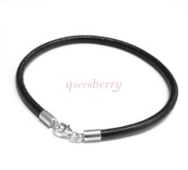 1x Sterling Silver Black leather cord 3mm BRACELET for European bead charms 7.5"