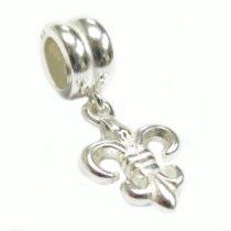 Sterling Silver FLEUR-DE-LIS Dangle Bead for European Charm Bracelets