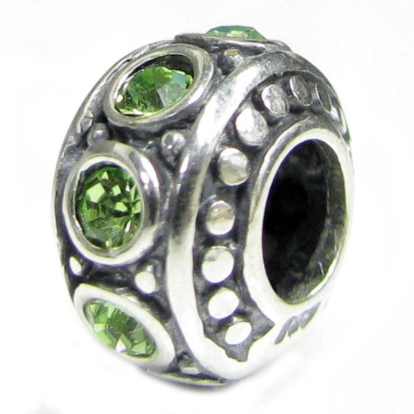 Sterling Silver Peridot CZ Bead for European Charm Bracelet 11mm Birthstone August
