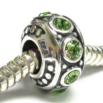 Sterling Silver Peridot CZ Bead for European Charm Bracelet 11mm Birthstone August