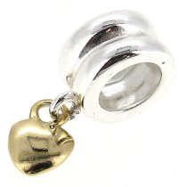14K Gold on 925 Sterling Silver SWEET HEART dangle for European Story Charm Bracelets