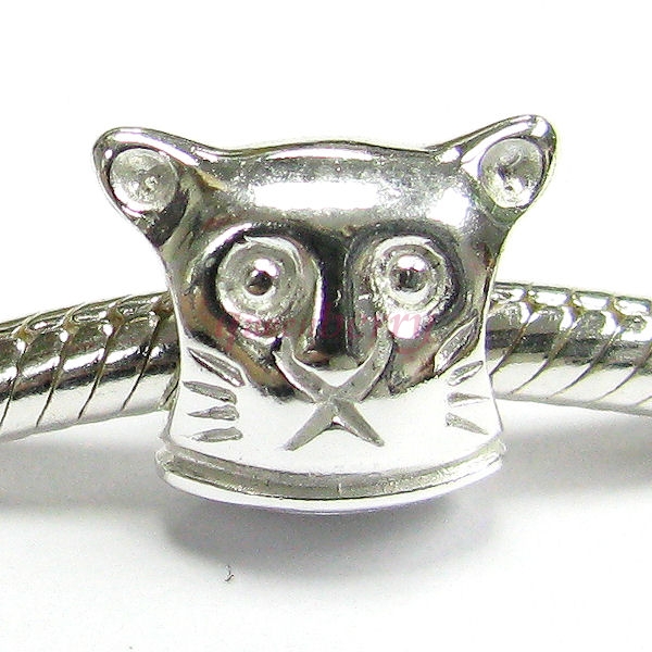 Sterling Silver Kitty CAT Bead for Pandora Troll European Charm Bracelets 11.2mm