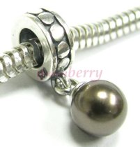Sterling Silver Swarovski Brown Pearl Pendant Bead for European Story Charm Bracelets