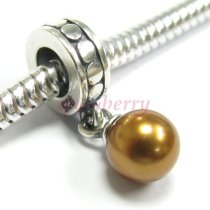 Sterling Silver Swarovski Copper Pearl Pendant Bead for European Story Charm Bracelets