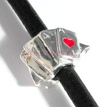 Sterling silver Lucky PLAY CARD ACE OF Red HEART Bead for European Charm Bracelets 11.6mm