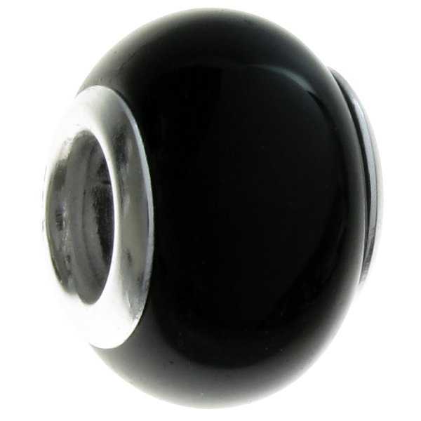 Sterling Silver Real Onyx ROUND Bead for European Charm Bracelets 12mm