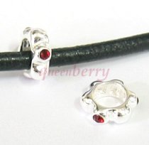 2 Sterling Silver ROUND Rondelle RING Bead Siam Red CZ crystals Birthstone January for Pandora Troll European Charm Bracelets