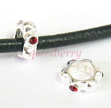 2 Sterling Silver ROUND Rondelle RING Bead Siam Red CZ crystals Birthstone January for Pandora Troll European Charm Bracelets
