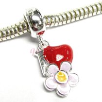 Enamel Sterling Silver Love Heart Flower Dangle Bead for European Charm Bracelets