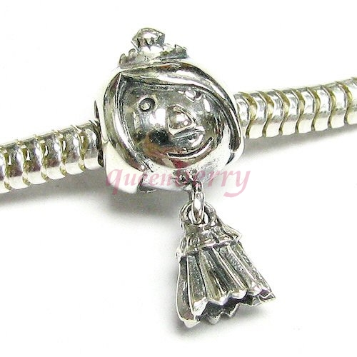 Sterling silver Crown Royal Girl Princess Dangle Screw on / Threaded Bead for European story Charm Bracelets