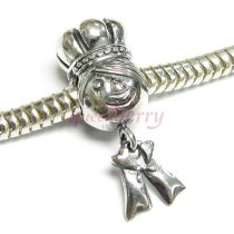 Sterling silver Family Crown Mom's Little Boy Prince Dangle Screw On Bead for Pandora European Charm Bracelets