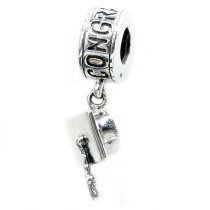 Sterling silver Congratulation Graduation grad cap Hat Dangle Bead for European Charm Bracelets