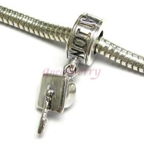 Sterling silver Congratulation Graduation grad cap Hat Dangle Bead for European Charm Bracelets