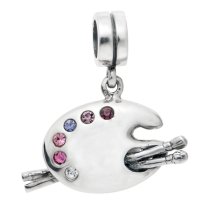 Sterling Silver Artist Painting Palette Board Brush CZ Screw on Bead for European Story Charm Bracelets