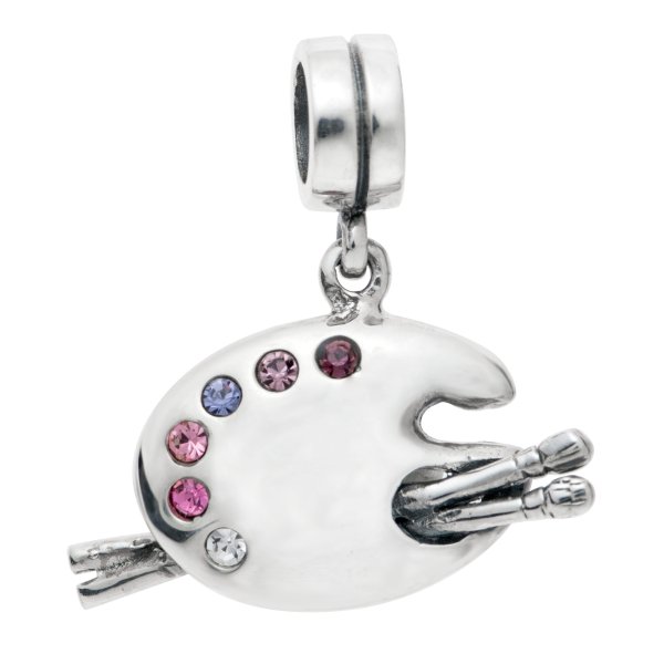 Sterling Silver Artist Painting Palette Board Brush CZ Screw on Bead for European Story Charm Bracelets