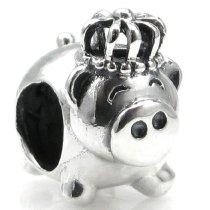 Sterling silver Cute Pig King Crown Bead for European Story Charm Bracelets