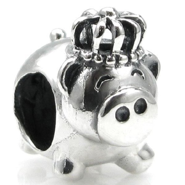 Sterling silver Cute Pig King Crown Bead for European Story Charm Bracelets