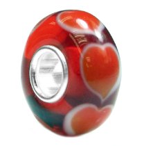 Valentines Sterling Silver Forever Love RED HEART Murano Glass Bead Compatible with Pandora European Charm Bracelets 12.5mm Single Core