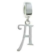 1x Sterling Silver Letter Initial A Dangle Bead for European Charm Bracelets