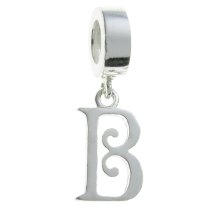 1x Sterling Silver Letter Initial B Dangle Bead for European Charm Bracelets