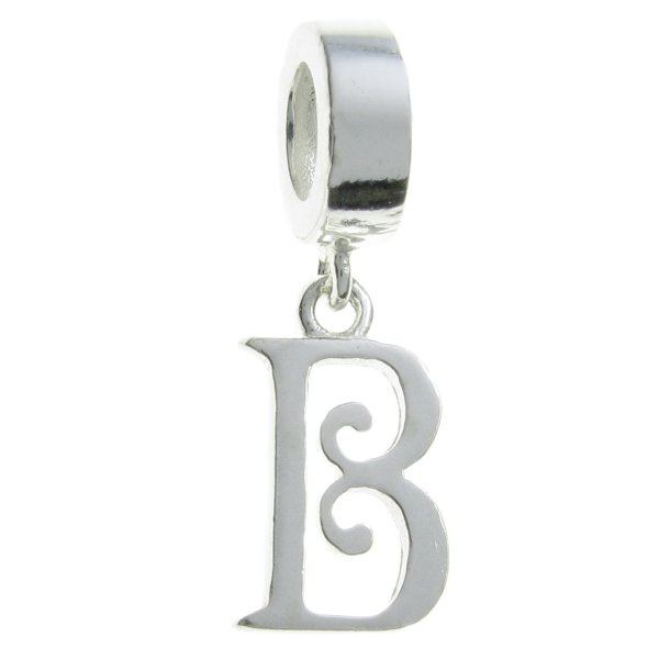 1x Sterling Silver Letter Initial B Dangle Bead for European Charm Bracelets