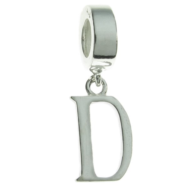 1x Sterling Silver Letter Initial D Dangle Bead for European Charm Bracelets