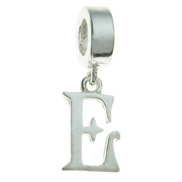 1x Sterling Silver Letter Initial E Dangle Bead for European Charm Bracelets