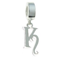1x Sterling Silver Letter Initial K Dangle Bead for European Charm Bracelets