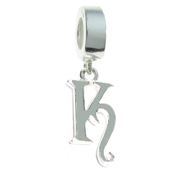 1x Sterling Silver Letter Initial K Dangle Bead for European Charm Bracelets