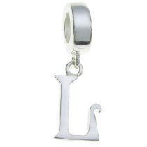 1x Sterling Silver Letter Initial L Dangle Bead for European Charm Bracelets