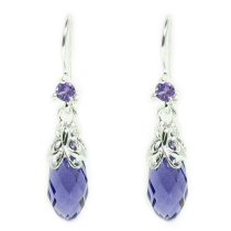 Sterling Silver Swarovski Crystal BRIOLETTE CZ TANZANITE Butterfly Dangle Earrings