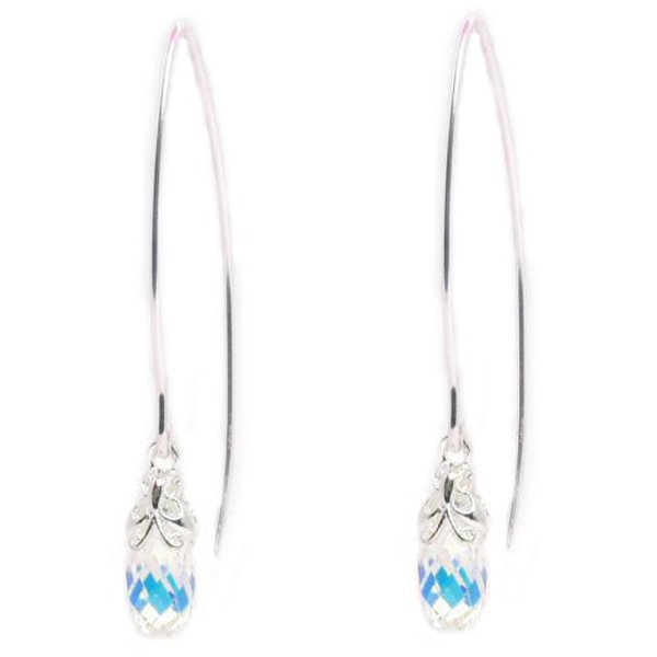 Sterling Silver Swarovski Crystal BRIOLETTE Clear AB Butterfly Dangle Earrings