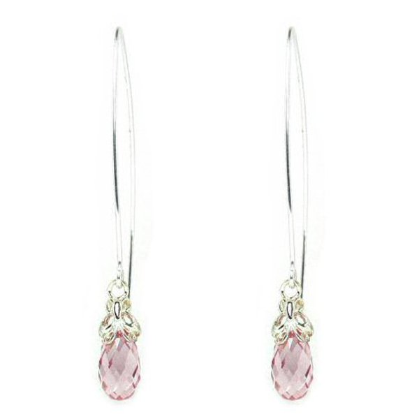 Sterling Silver Swarovski Crystal BRIOLETTE Clear Pink Rose Butterfly Dangle Earrings