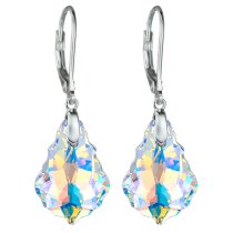 Sensational Swarovski Crystal Clear AB Sterling Silver Leverback Dangle Earrings