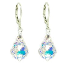 Sensational Swarovski Crystal Clear AB Sterling Silver Leverback Dangle Earrings